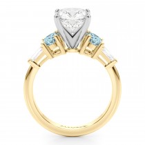 Cushion Cut Lab Grown Diamond & Oval Aquamarine Engagement Ring 14K Yellow Gold (3.98ct)