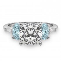 Cushion Cut Lab Grown Diamond & Oval Aquamarine Engagement Ring 18K White Gold (3.98ct)