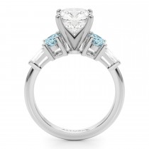 Cushion Cut Lab Grown Diamond & Oval Aquamarine Engagement Ring 18K White Gold (3.98ct)