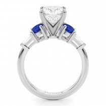 Cushion Cut Lab Grown Diamond & Oval Blue Sapphire Engagement Ring 14K White Gold (4.32ct)