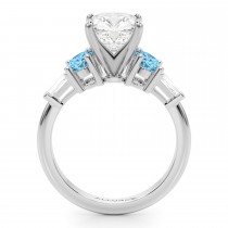 Cushion Cut Lab Grown Diamond & Oval Blue Topaz Engagement Ring in Palladium (4.18ct)