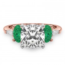 Cushion Cut Lab Grown Diamond & Oval Emerald Engagement Ring 14K Rose Gold (3.98ct)
