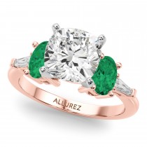 Cushion Cut Lab Grown Diamond & Oval Emerald Engagement Ring 18K Rose Gold (3.98ct)