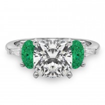 Cushion Cut Lab Grown Diamond & Oval Emerald Engagement Ring 18K White Gold (3.98ct)