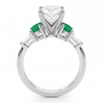 Cushion Cut Lab Grown Diamond & Oval Emerald Engagement Ring 18K White Gold (3.98ct)