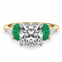 Cushion Cut Lab Grown Diamond & Oval Emerald Engagement Ring 18K Yellow Gold (3.98ct)