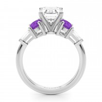 Emerald Cut Lab Grown Diamond & Oval Amethyst Engagement Ring 14K White Gold (3.98ct)