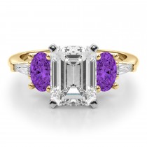 Emerald Cut Lab Grown Diamond & Oval Amethyst Engagement Ring 14K Yellow Gold (3.98ct)