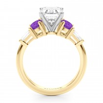 Emerald Cut Lab Grown Diamond & Oval Amethyst Engagement Ring 14K Yellow Gold (3.98ct)