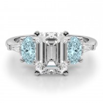 Emerald Cut Lab Grown Diamond & Oval Aquamarine Engagement Ring 14K White Gold (3.98ct)