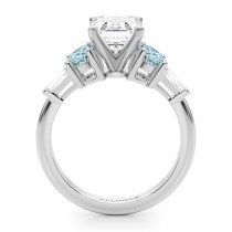 Emerald Cut Lab Grown Diamond & Oval Aquamarine Engagement Ring 14K White Gold (3.98ct)