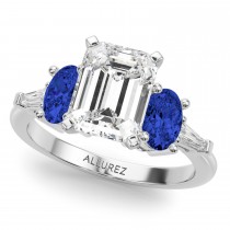 Emerald Cut Lab Grown Diamond & Oval Blue Sapphire Engagement Ring 14K White Gold (4.32ct)