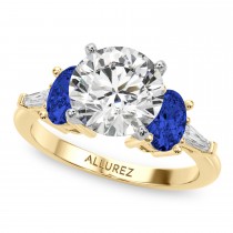 Round Lab Grown Diamond & Oval Blue Sapphire Engagement Ring 14K Yellow Gold (4.32ct)