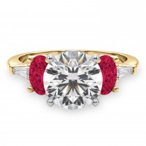 Round Lab Grown Diamond & Oval Ruby Engagement Ring 14K Yellow Gold (4.24ct)