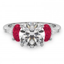 Round Lab Grown Diamond & Oval Ruby Engagement Ring in Platinum (4.24ct)