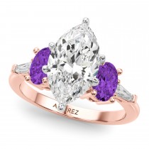 Marquise Lab Grown Diamond & Oval Amethyst Engagement Ring 14K Rose Gold (3.98ct)