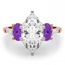 Marquise Lab Grown Diamond & Oval Amethyst Engagement Ring 14K Rose Gold (3.98ct)