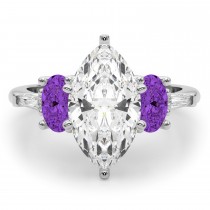 Marquise Lab Grown Diamond & Oval Amethyst Engagement Ring 18K White Gold (3.98ct)