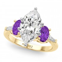 Marquise Lab Grown Diamond & Oval Amethyst Engagement Ring 18K Yellow Gold (3.98ct)
