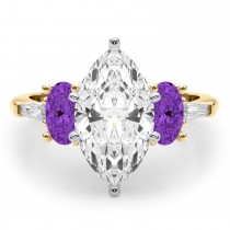 Marquise Lab Grown Diamond & Oval Amethyst Engagement Ring 18K Yellow Gold (3.98ct)
