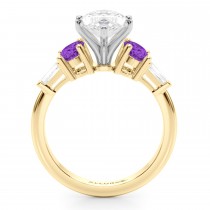 Marquise Lab Grown Diamond & Oval Amethyst Engagement Ring 18K Yellow Gold (3.98ct)