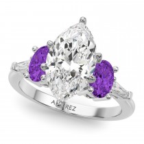 Marquise Lab Grown Diamond & Oval Amethyst Engagement Ring in Palladium (3.98ct)