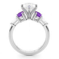 Marquise Lab Grown Diamond & Oval Amethyst Engagement Ring in Palladium (3.98ct)