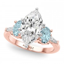 Marquise Lab Grown Diamond & Oval Aquamarine Engagement Ring 14K Rose Gold (3.98ct)