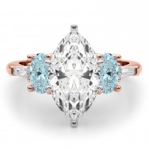 Marquise Lab Grown Diamond & Oval Aquamarine Engagement Ring 14K Rose Gold (3.98ct)