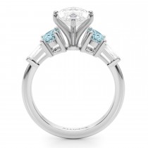 Marquise Lab Grown Diamond & Oval Aquamarine Engagement Ring 18K White Gold (3.98ct)