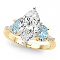 Marquise Lab Grown Diamond & Oval Aquamarine Engagement Ring 18K Yellow Gold (3.98ct)