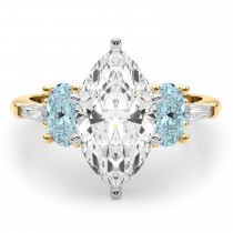 Marquise Lab Grown Diamond & Oval Aquamarine Engagement Ring 18K Yellow Gold (3.98ct)
