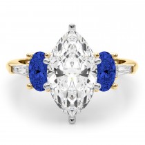 Marquise Lab Grown Diamond & Oval Blue Sapphire Engagement Ring 14K Yellow Gold (4.32ct)