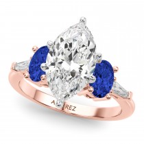 Marquise Lab Grown Diamond & Oval Blue Sapphire Engagement Ring 18K Rose Gold (4.32ct)