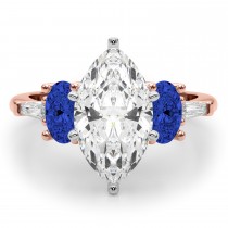 Marquise Lab Grown Diamond & Oval Blue Sapphire Engagement Ring 18K Rose Gold (4.32ct)