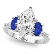 Marquise Lab Grown Diamond & Oval Blue Sapphire Engagement Ring 18K White Gold (4.32ct)
