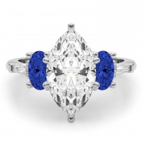 Marquise Lab Grown Diamond & Oval Blue Sapphire Engagement Ring 18K White Gold (4.32ct)