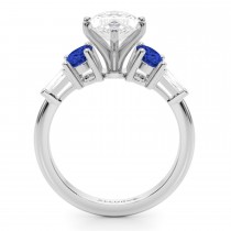 Marquise Lab Grown Diamond & Oval Blue Sapphire Engagement Ring 18K White Gold (4.32ct)