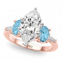 Marquise Lab Grown Diamond & Oval Blue Topaz Engagement Ring 18K Rose Gold (4.18ct)