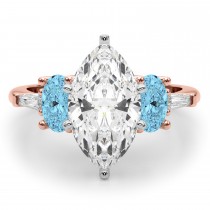 Marquise Lab Grown Diamond & Oval Blue Topaz Engagement Ring 18K Rose Gold (4.18ct)
