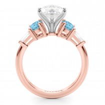 Marquise Lab Grown Diamond & Oval Blue Topaz Engagement Ring 18K Rose Gold (4.18ct)