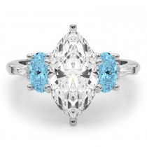 Marquise Lab Grown Diamond & Oval Blue Topaz Engagement Ring 18K White Gold (4.18ct)