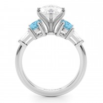 Marquise Lab Grown Diamond & Oval Blue Topaz Engagement Ring 18K White Gold (4.18ct)