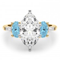 Marquise Lab Grown Diamond & Oval Blue Topaz Engagement Ring 18K Yellow Gold (4.18ct)