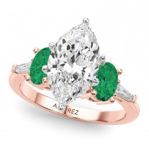 Marquise Lab Grown Diamond & Oval Emerald Engagement Ring 14K Rose Gold (3.98ct)