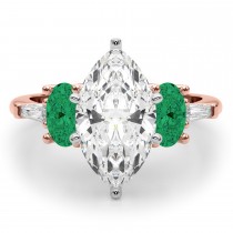 Marquise Lab Grown Diamond & Oval Emerald Engagement Ring 14K Rose Gold (3.98ct)