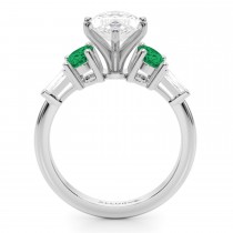 Marquise Lab Grown Diamond & Oval Emerald Engagement Ring 18K White Gold (3.98ct)