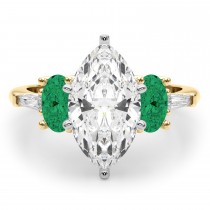 Marquise Lab Grown Diamond & Oval Emerald Engagement Ring 18K Yellow Gold (3.98ct)