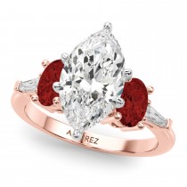 Marquise Lab Grown Diamond & Oval Garnet Engagement Ring 18K Rose Gold (4.18ct)