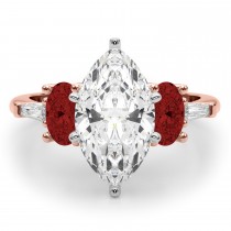 Marquise Lab Grown Diamond & Oval Garnet Engagement Ring 18K Rose Gold (4.18ct)